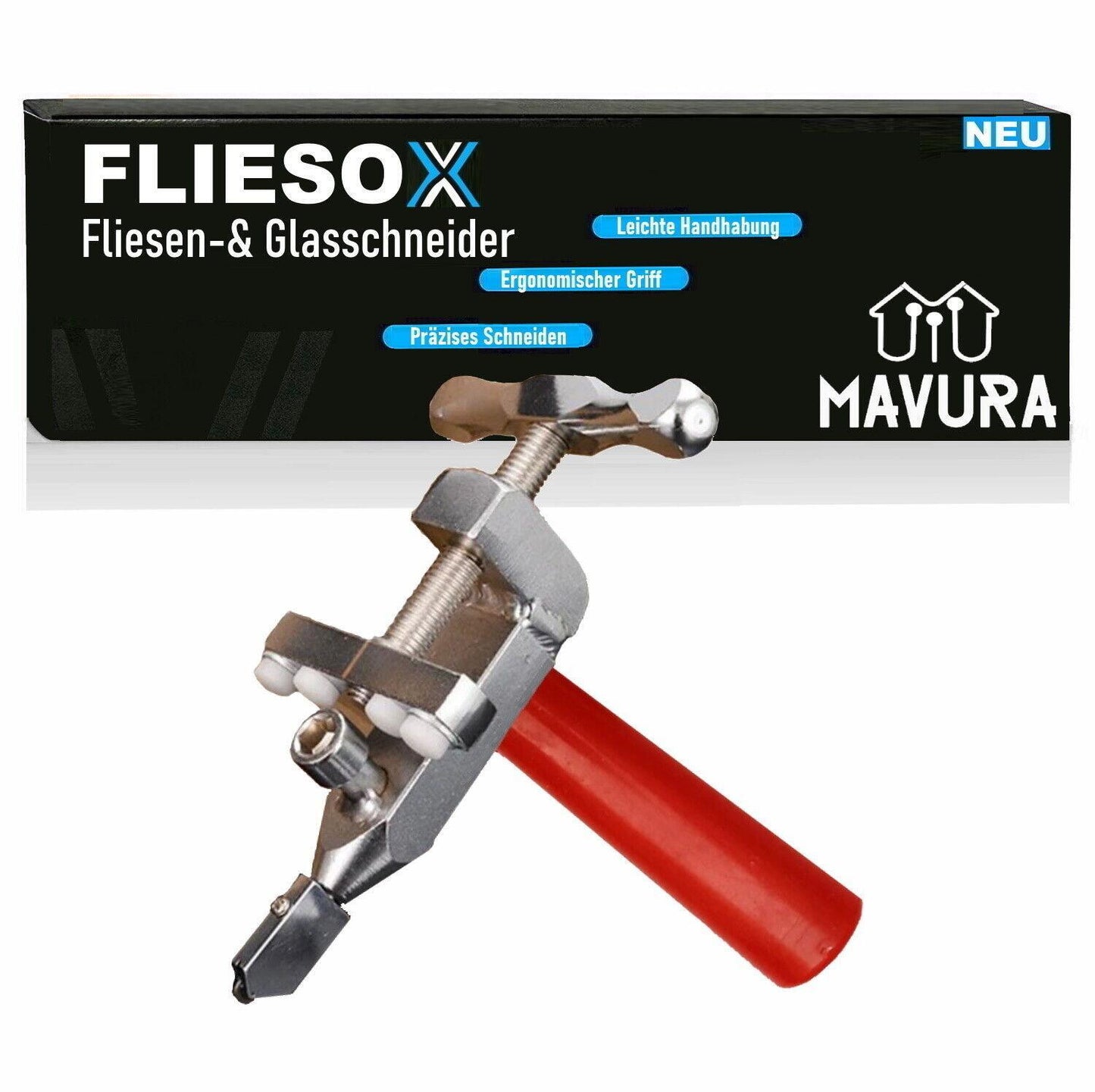 FLIESOX 2in1 Fliesenschneider Glasschneider Profi Handfliesenschneider Keramik