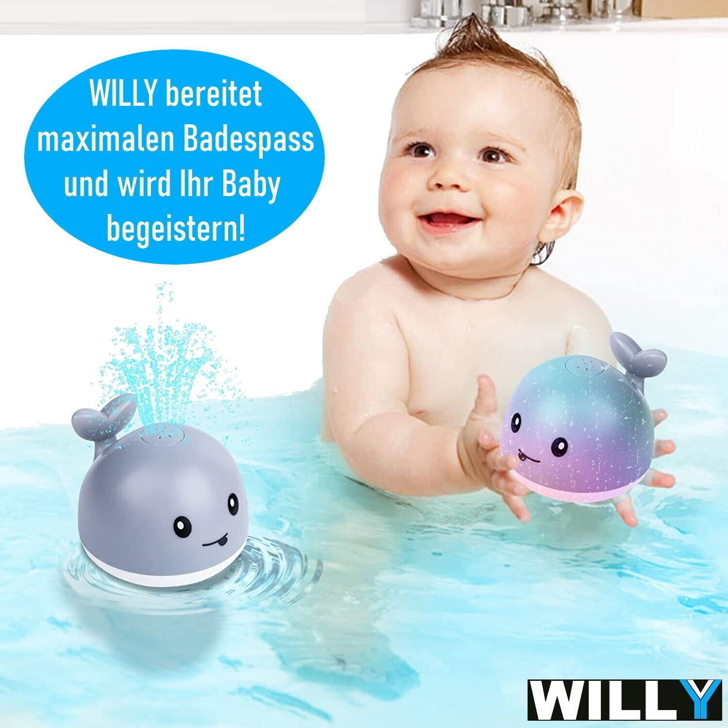 WILLY Wal Badespielzeug Wasserspielzeug Baby Kinder Fontäne & LED Beleuchtung