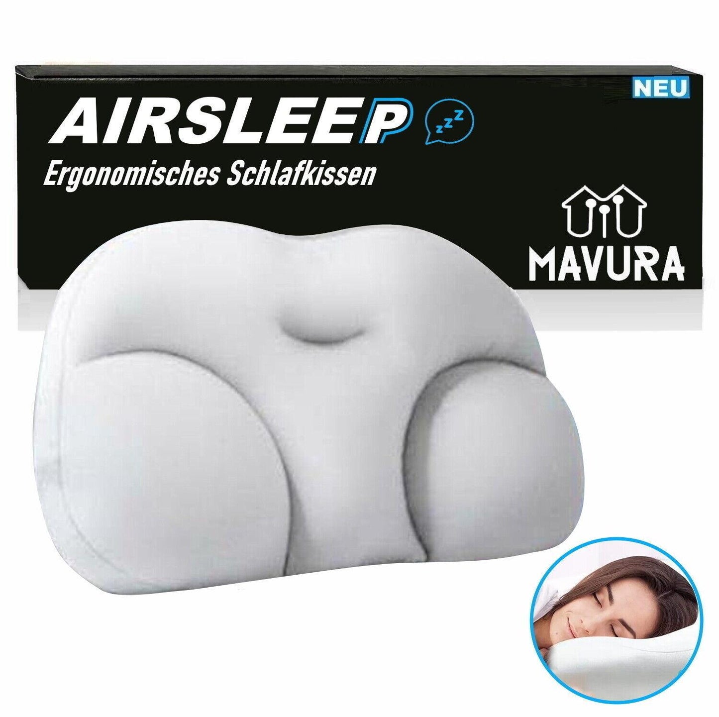 AIRSLEEP 3D Ergonomisches Schlafkissen Wolkenkissen rundum Kopfkissen Memory