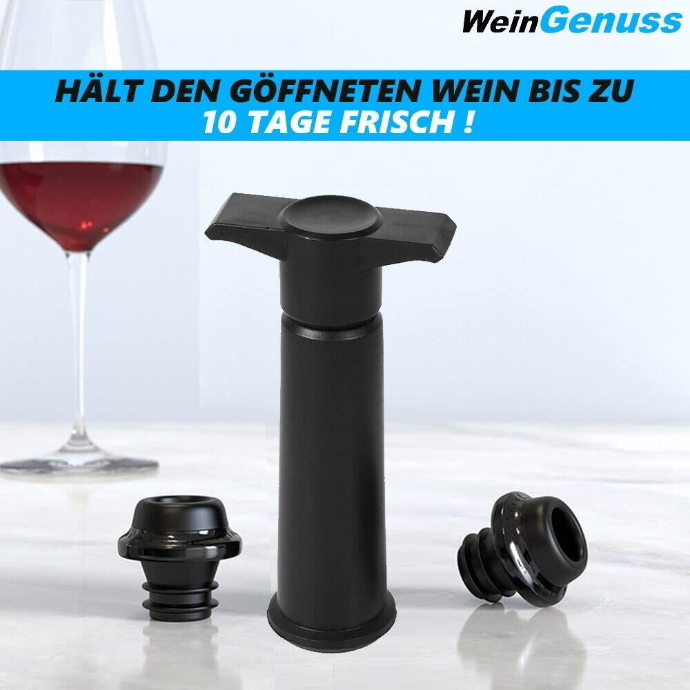 WeinGenuss Weinpumpe Wein Vakuumpumpe Weinstopfen Flaschenverschluss 2 Stopfen