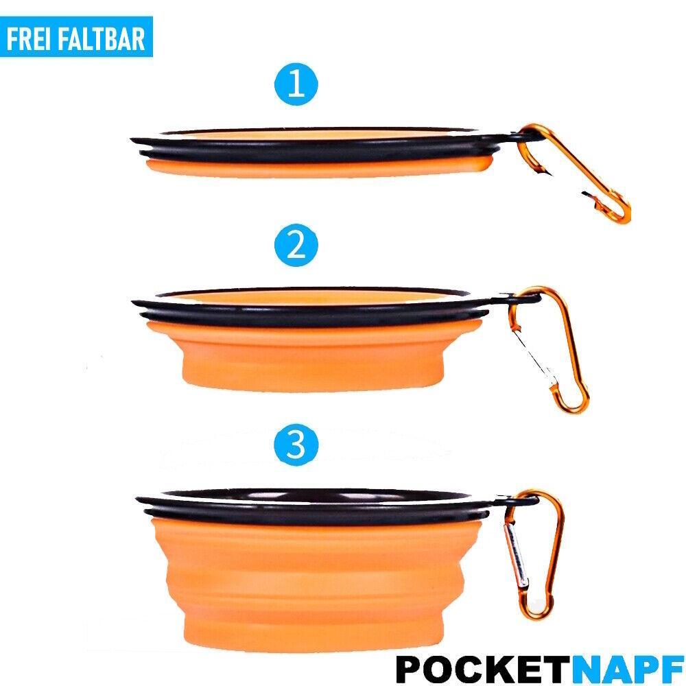 POCKETNAPF Faltbarer Hundenapf Trinknapf Reisenapf Silikon Fressnapf faltbar