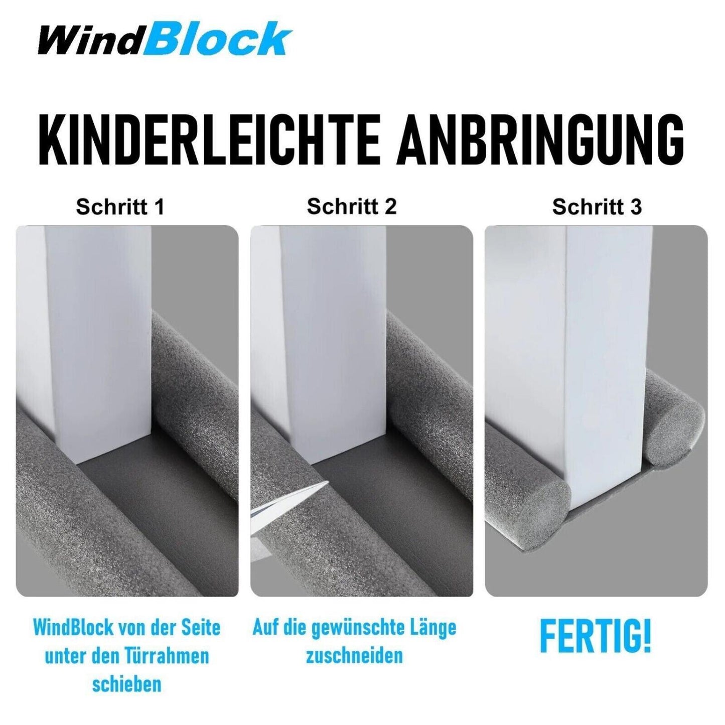 WINDBLOCK Zugluftstopper Türbodendichtung Windstopper Dichtung Isolierung 2erSet
