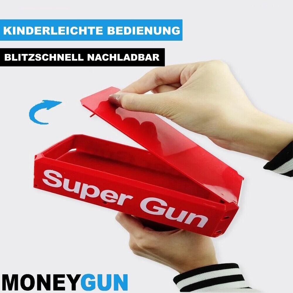 MONEYGUN Spielzeug Geld Pistole Party Revolver Banknoten Cash Gun m. Fake Dollar