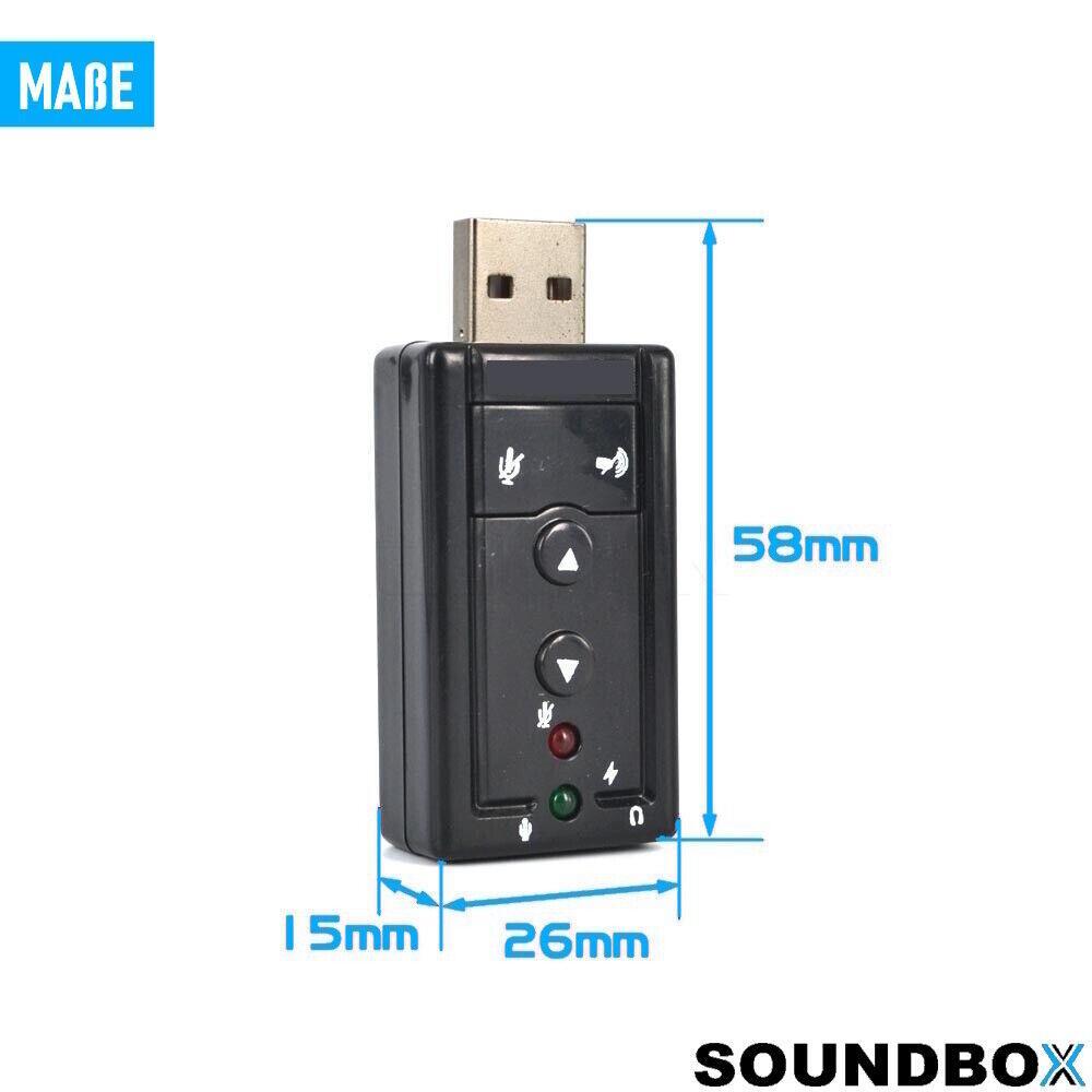 SOUNDBOX USB Soundkarte externer Soundadapter 7.1 Surround 3D Effekt Laptop PC