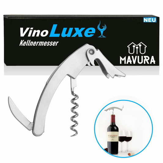 VinoLuxe Kellnermesser Edelstahl Kellnerbesteck Korkenzieher Sommeliermesser