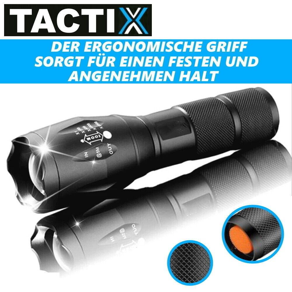 TACTIX LED taktische Taschenlampe schwarz Zoomfunktion 5 Lichtmodi 40x Heller