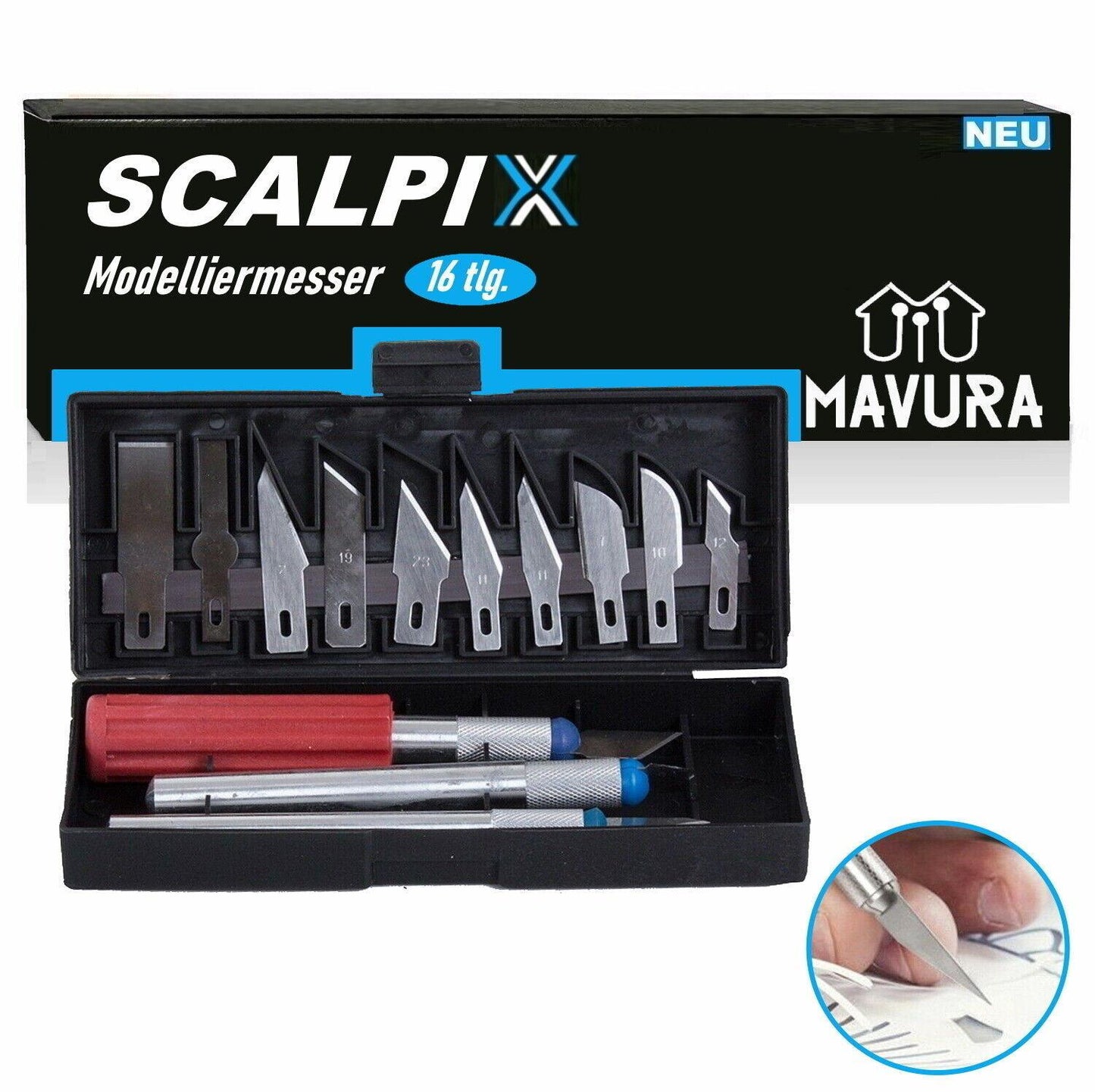 SCALPIX Bastelmesser Skalpellmesser Set Präzisionsmesser Schnitzmesser 16tlg