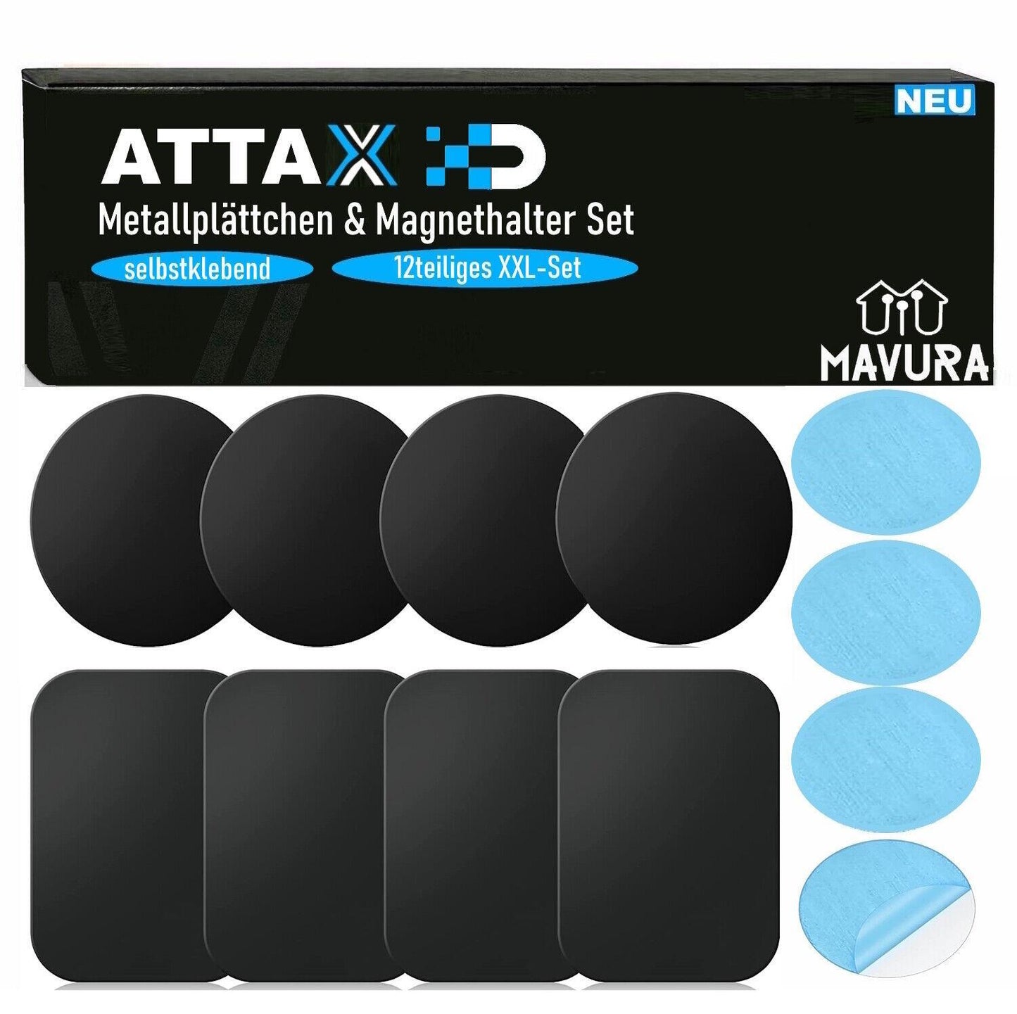 ATTAX Metallplättchen & Magnethalter Set selbstklebend Handy Rauchmelder [12tlg]
