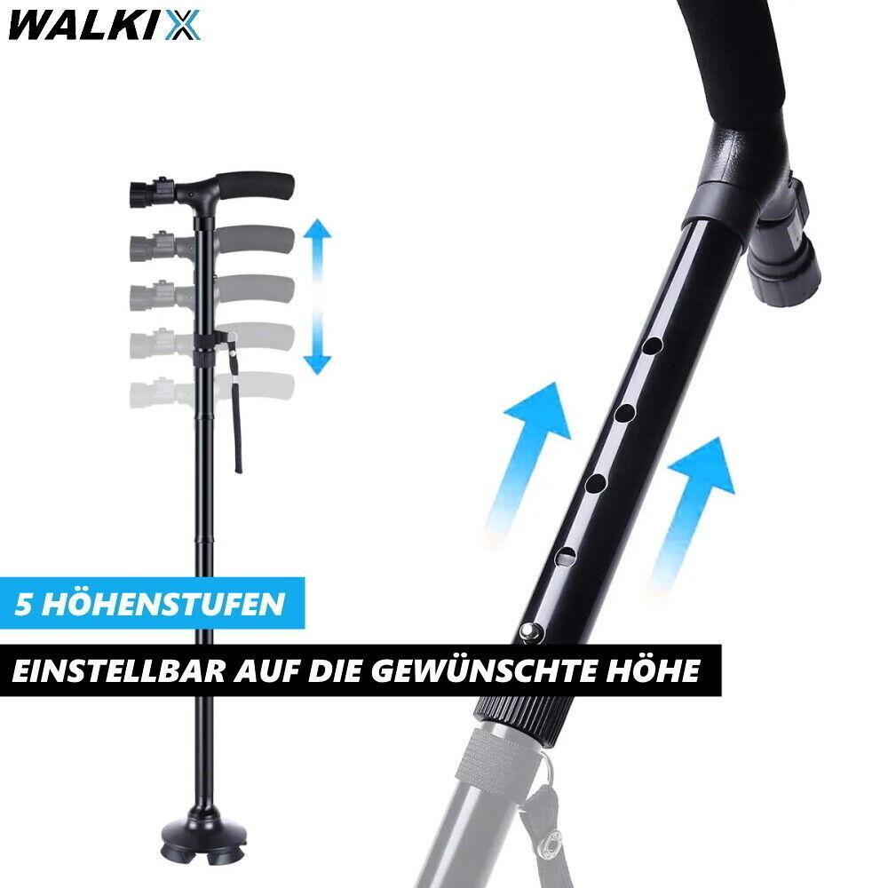WALKIX Gehstock faltbarer Spazierstock Wanderstock Gehhilfe LED höhenverstellbar