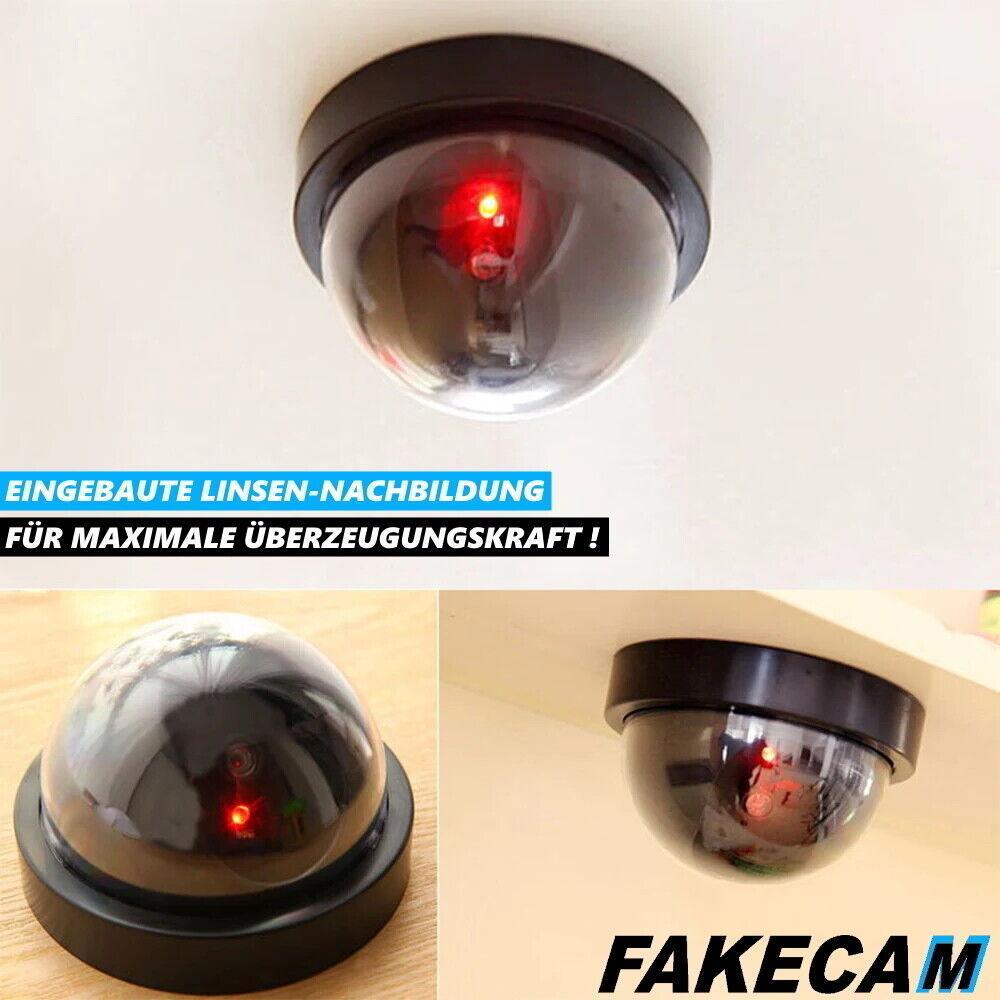 FAKECAM Attrappe Dummy Überwachungskamera Innen & Außen blinkende LED 360° Dome