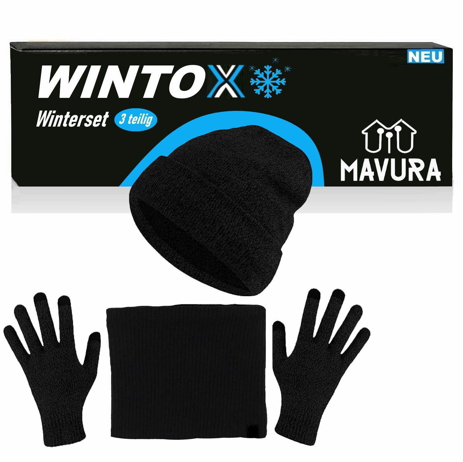WINTOX Winterset Wintermütze Schlauchschal Handschuhe Damen Herren schwarz 3in1