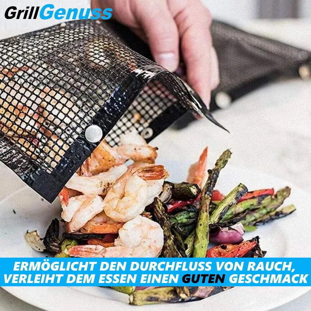 GRILLGENUSS Grilltasche BBQ Grillbeutel Grillkorb Grillgitter hitzebeständig 2er
