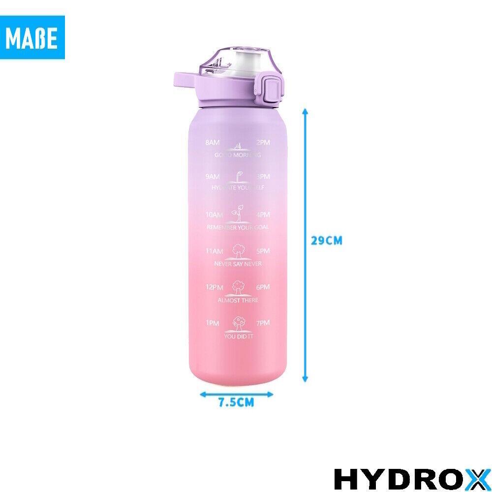 HYDROX Trinkflasche mit Zeitmarkierung Sportflasche Wasserflasche Sport Yoga 1L