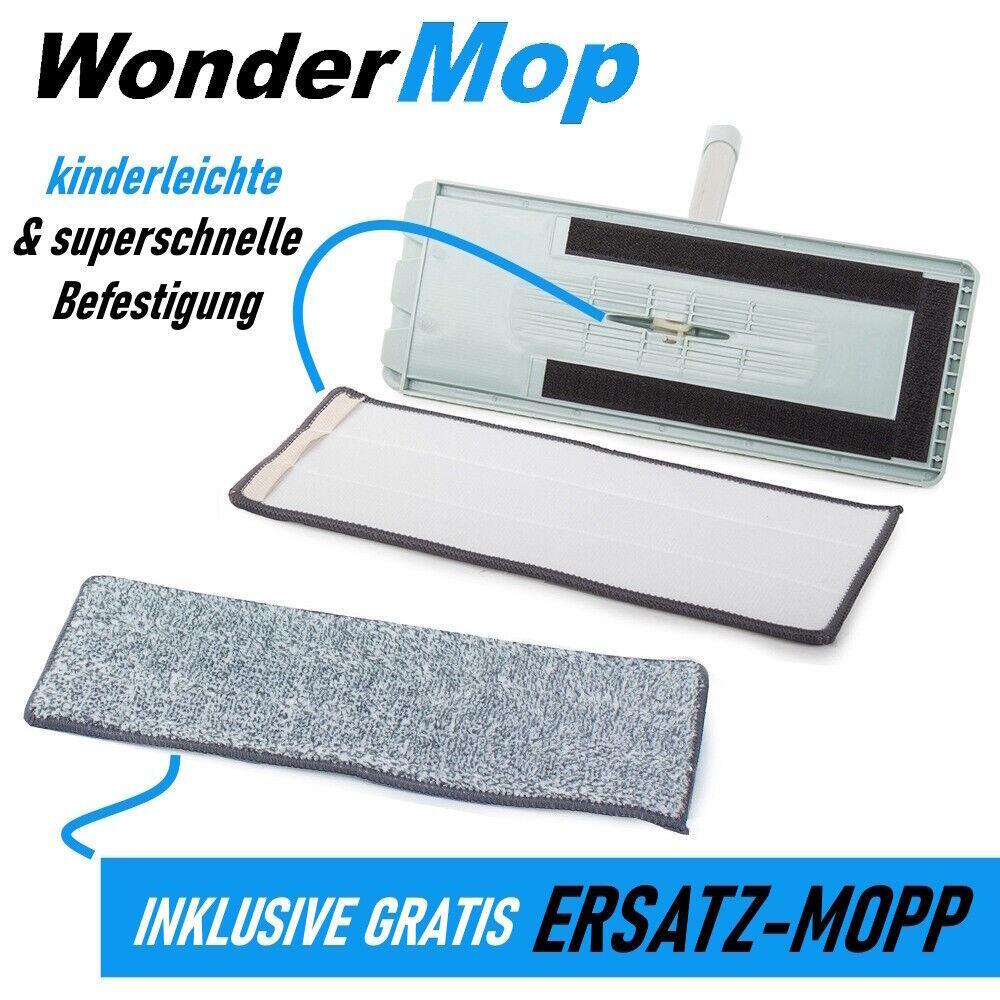 WONDERMOP Profi Bodenwischer Set Wischmop Mikrofaser-Mopp 2-Kammer-System Eimer