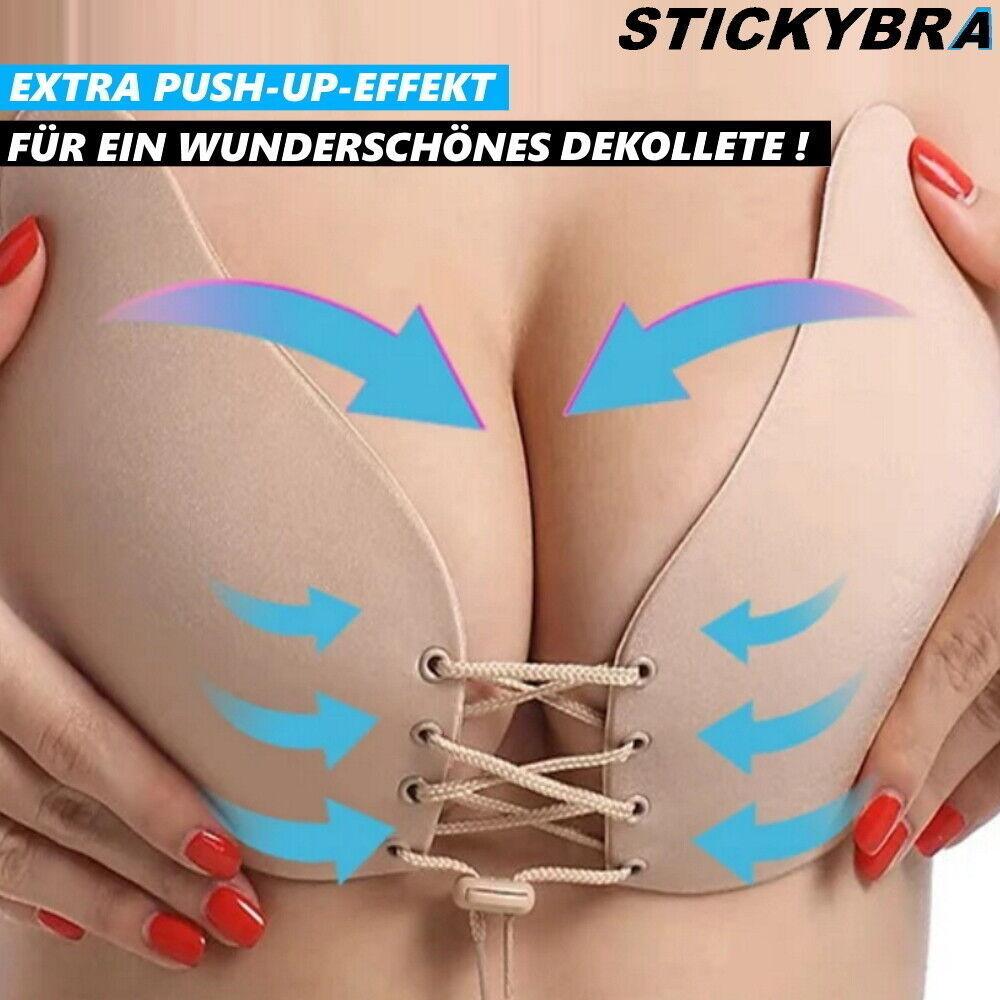 STICKYBRA Silikon Klebe BH Push UP trägerlos selbstklebend rückenfrei Abiball