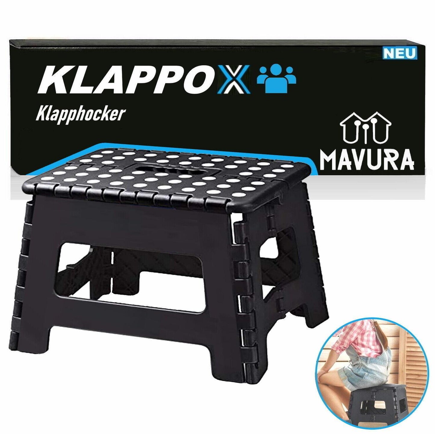 KLAPPOX Klapphocker Faltbarer Tritthocker Hocker Faltstufe Klappsitz Trittstufe