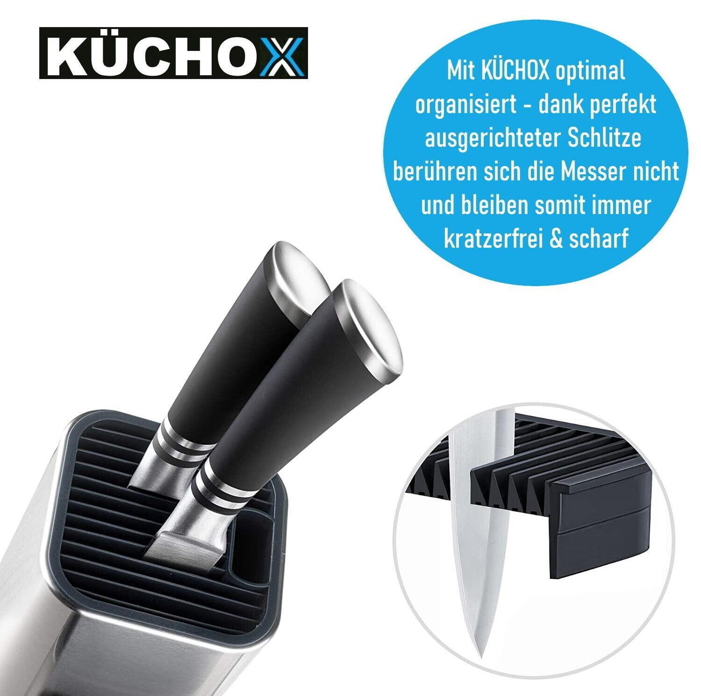 KÜCHOX Edelstahl Messerblock ohne Messer Küchenhelfer Organizer unbestückt 2in1