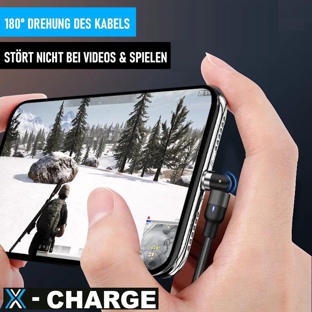 X-CHARGE magnetisches Ladekabel 360° Rotation für iPhone Micro USB Type C Magnet