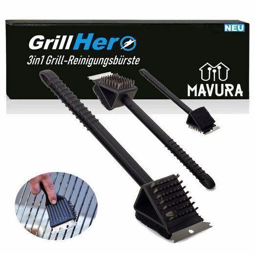 GRILLHERO 3in1 Grillreinigungsbürste Profi Grillbürste Grill Grillrost rostfrei