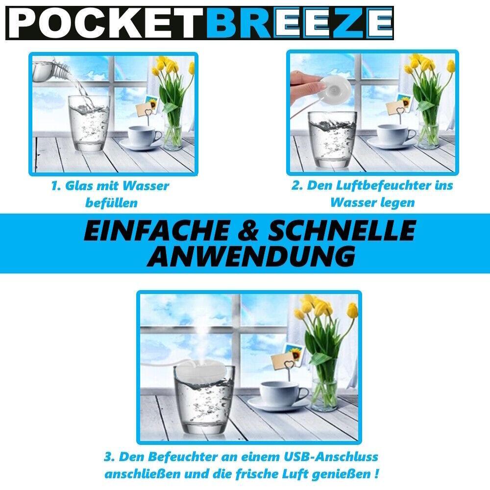 POCKETBREEZE USB Mini Luftbefeuchter Diffuser Ultraschall-Vernebler Humidifier