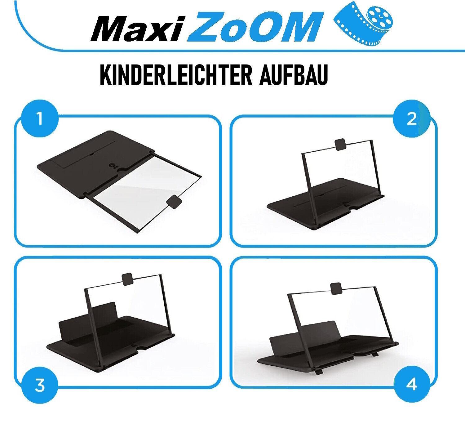 MAXIZOOM Handy 3D Bildschirm Lupe Smartphone Vergrößerungslupe Projektor 12"