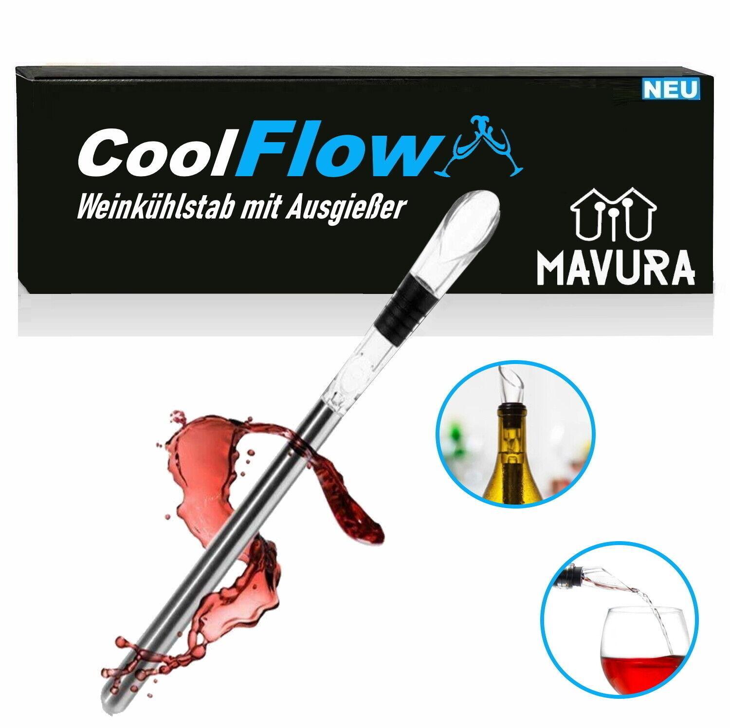 COOLFLOW Weinkühlstab mit Ausgießer Edelstahl Dekanter Flaschenkühler Weinkühler