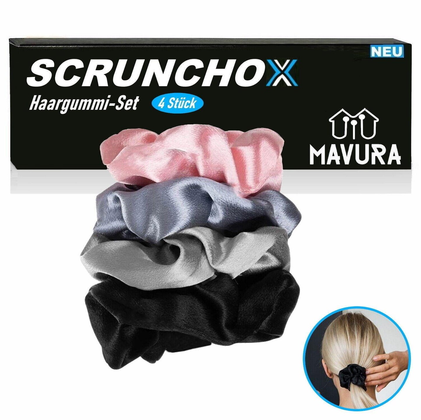 SCRUNCHOX Set Zopfhalter Haarband Haarbänder Haargummi Zopfgummi Zopfband 4Stk