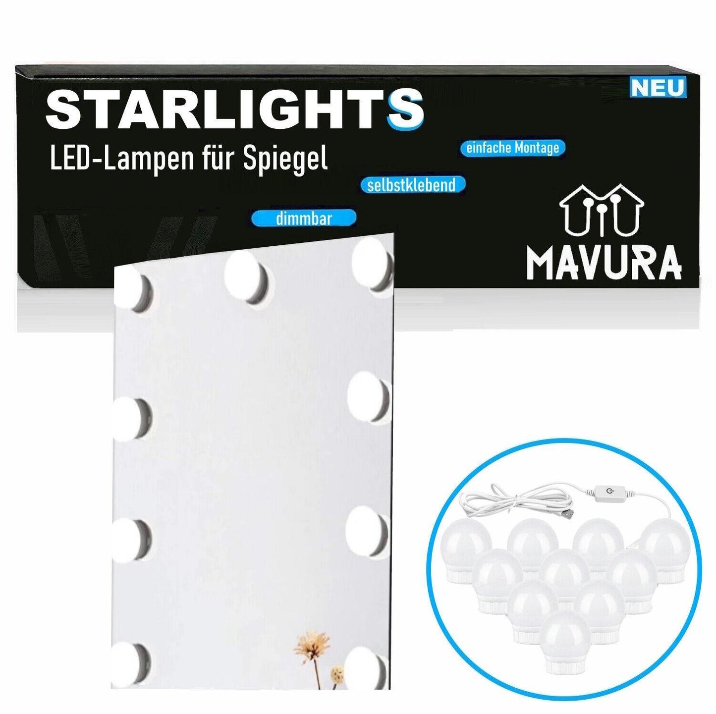 STARLIGHTS Hollywood Spiegelleuchten Schminklampen Make Up Licht Spiegel Lampen