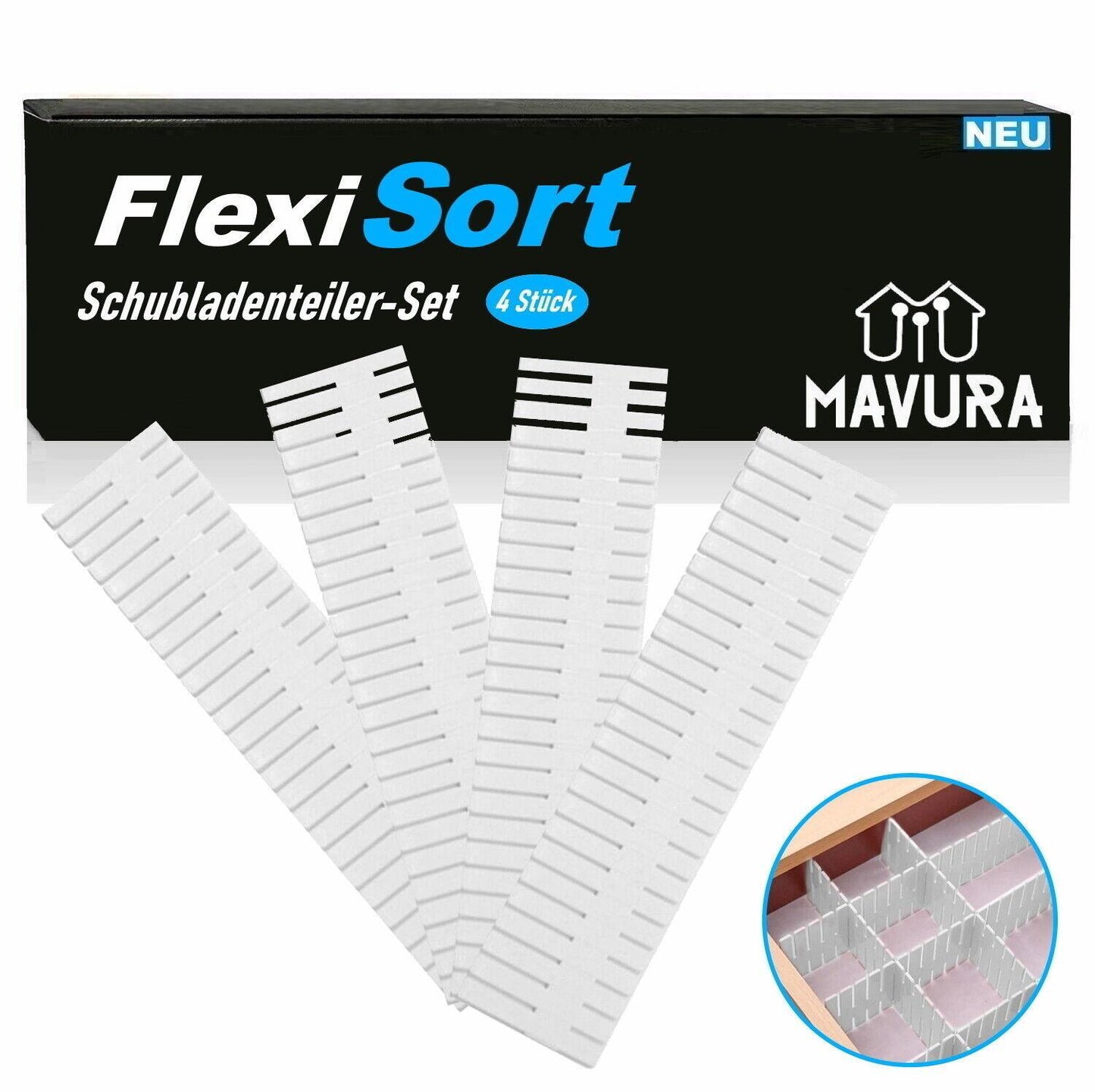 FlexiSort Schubladentrenner Schubladenteiler Schubladen Fachteiler Organizer 4er