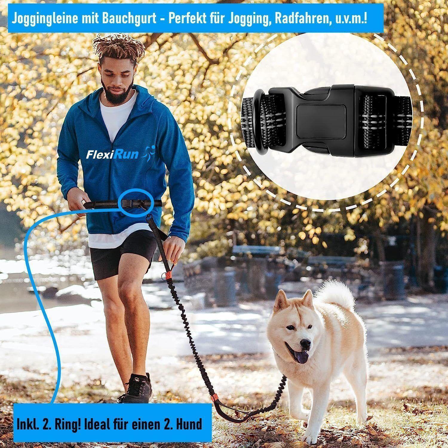 FlexiRun Joggingleine mit Bauchgurt Hundeleine Laufleine Fahrradleine elastisch
