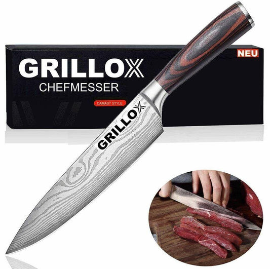 GRILLOX Kochmesser Profi Chefmesser Küchenmesser Fleischmesser Damast Look 20c