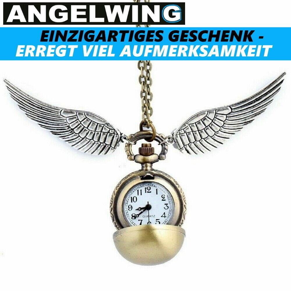 ANGELWING Engelsflügel Kette Goldener Schnatz Anhänger m Flügeln & Uhr Medaillon