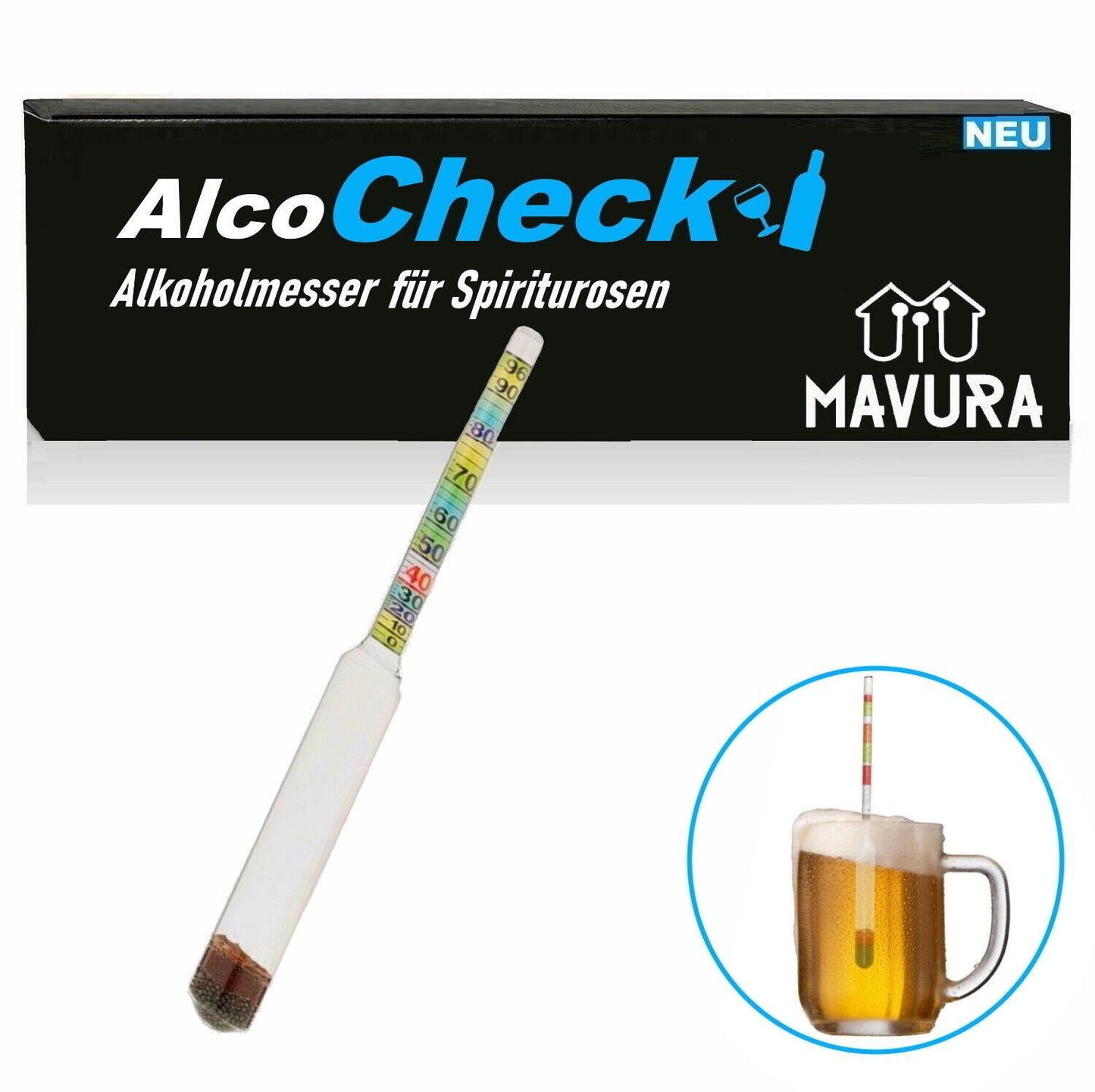 AlcoCheck Alkoholmeter Alkoholmesser Spirtometer Refraktometer Messgerät 0-96
