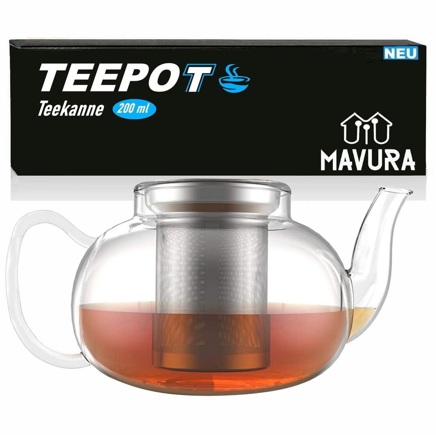 TEEPOT Teekanne mit Siebeinsatz Glaskanne Glasteekanne mit Teesieb Teebereiter
