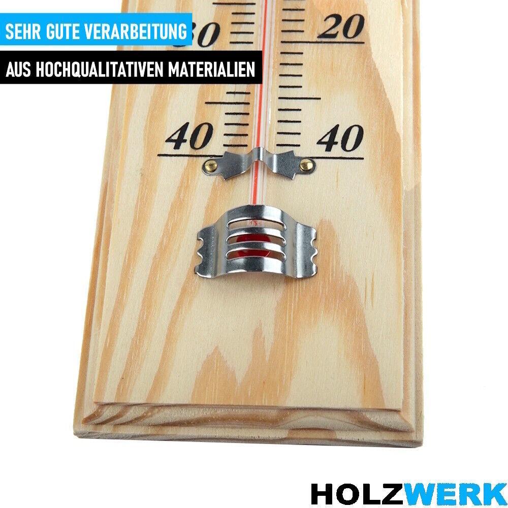 HOLZWERK Holzthermometer Raumtemperaturmesser Innen Außen Analog aus Kiefernholz