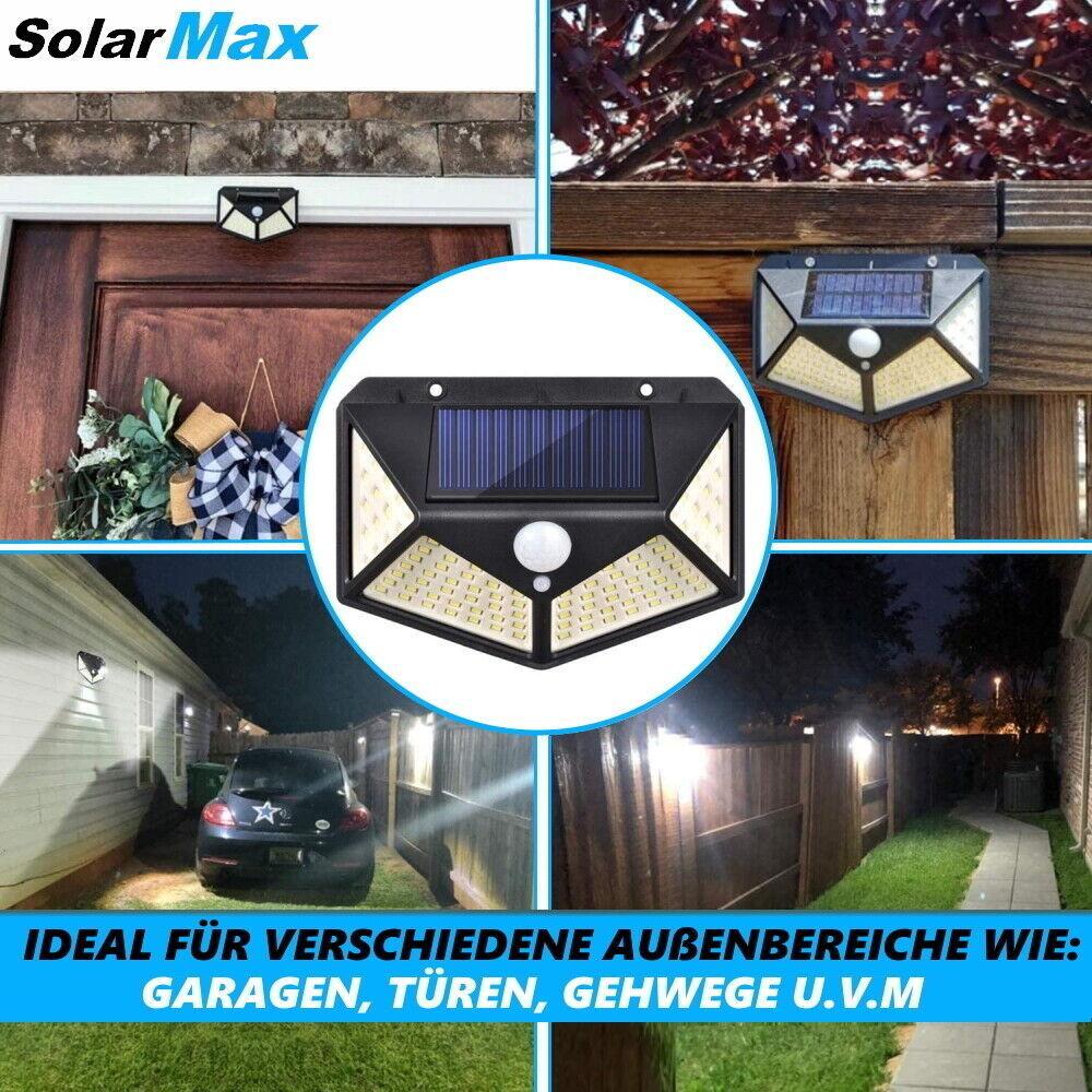 SolarMAX LED Solar Wandlampe Bewegungsmelder Solarlampe für Außen 270° 308 LED