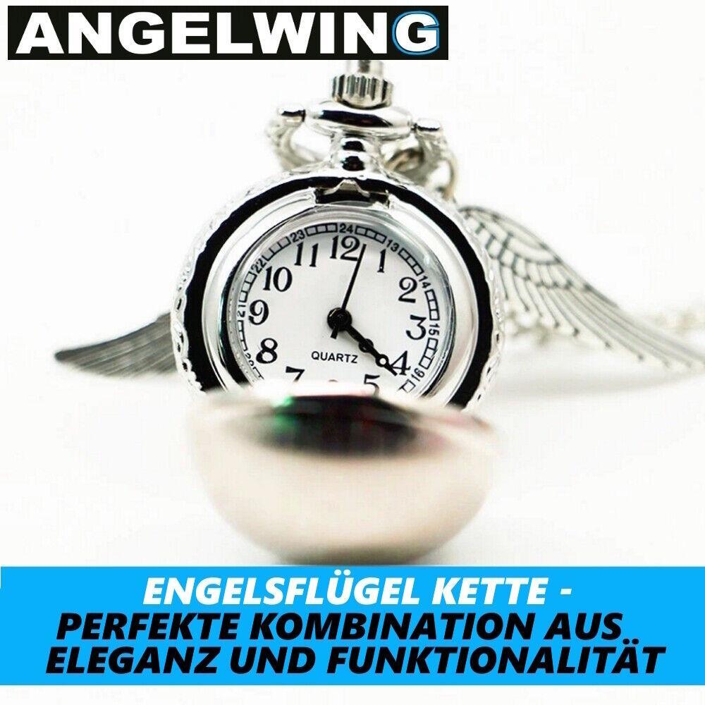 ANGELWING Engelsflügel Kette Goldener Schnatz Anhänger m Flügeln & Uhr Medaillon