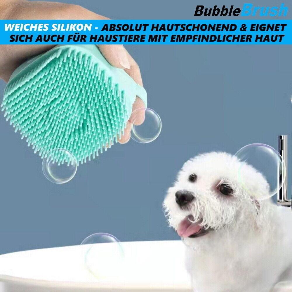 BUBBLEBRUSH Fellpflegebürste Badebürste Hund Katze Waschbürste Shampoo Spender