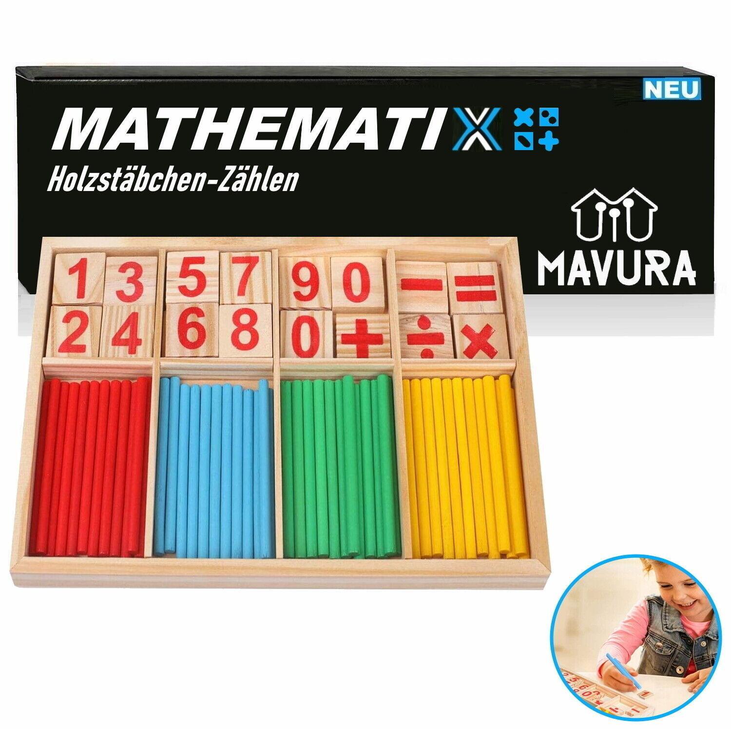 MATHEMATIX Rechenstäbchen Holz Zählstäbchen mathematisches Zahlenlernspielzeug