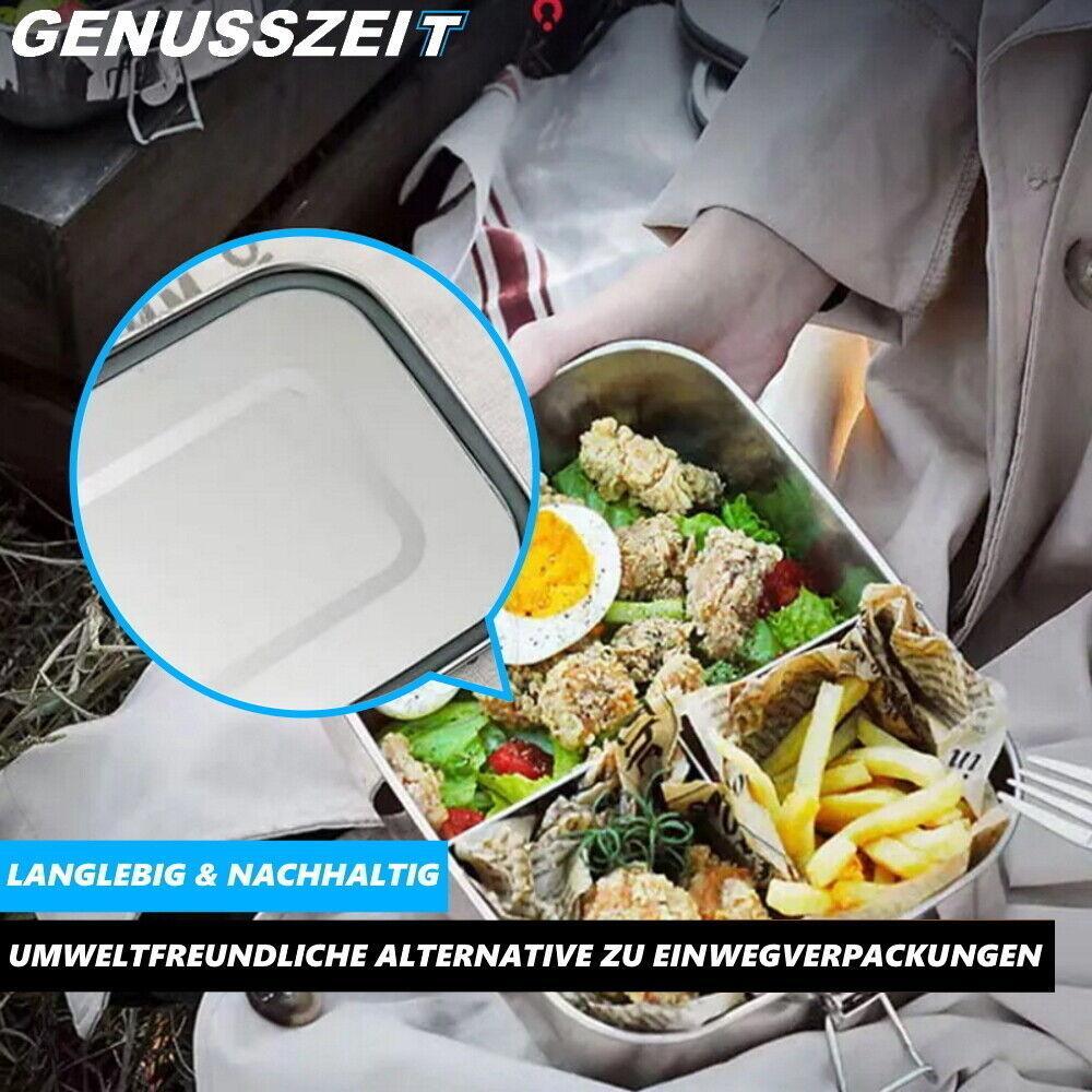 GENUSSZEIT Edelstahl Brotdose Lunchbox Frühstücksbox Holzfällerbox mit Griff