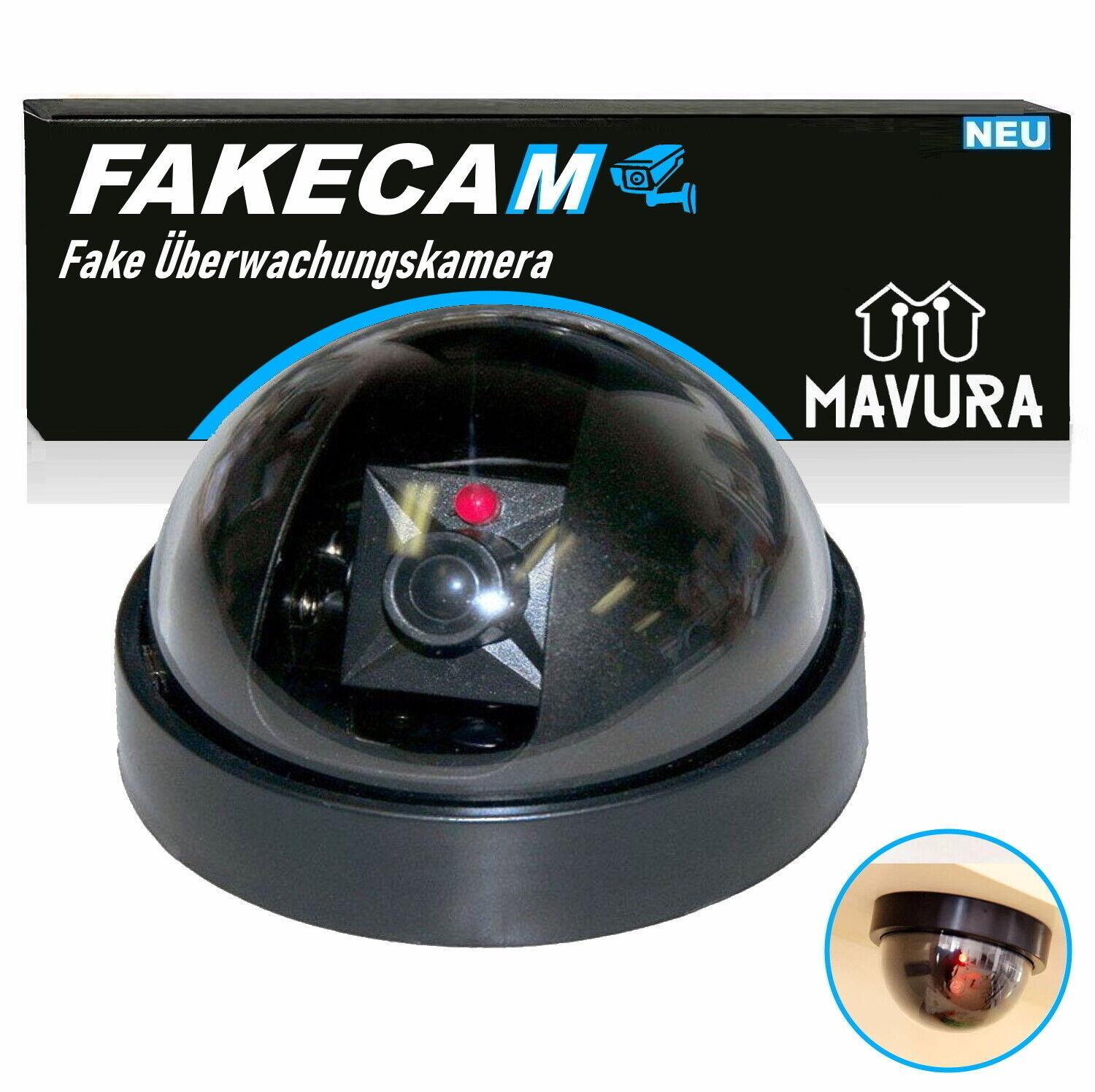 FAKECAM Attrappe Dummy Überwachungskamera Innen & Außen blinkende LED 360° Dome