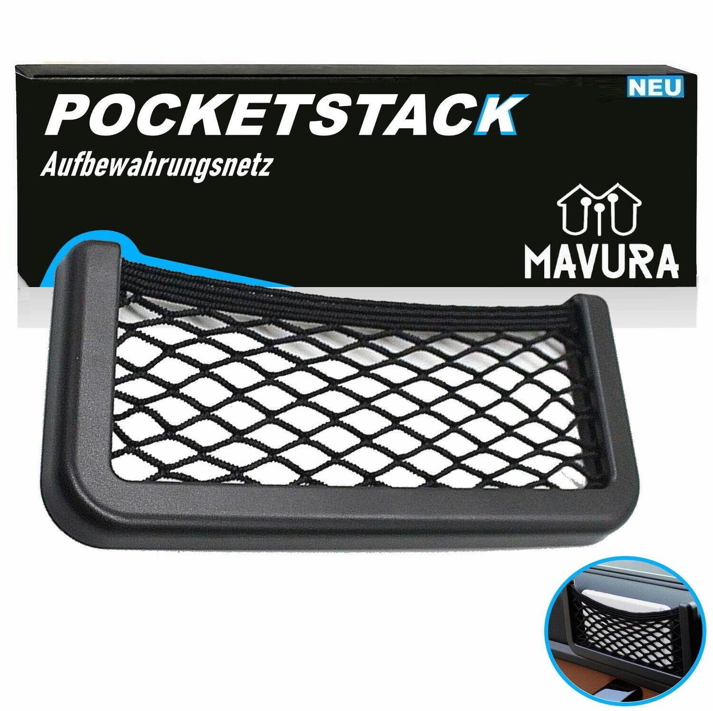POCKETSTACK Ablagefach Aufbewahrungsnetz Netztasche Auto KFZ selbstklebend