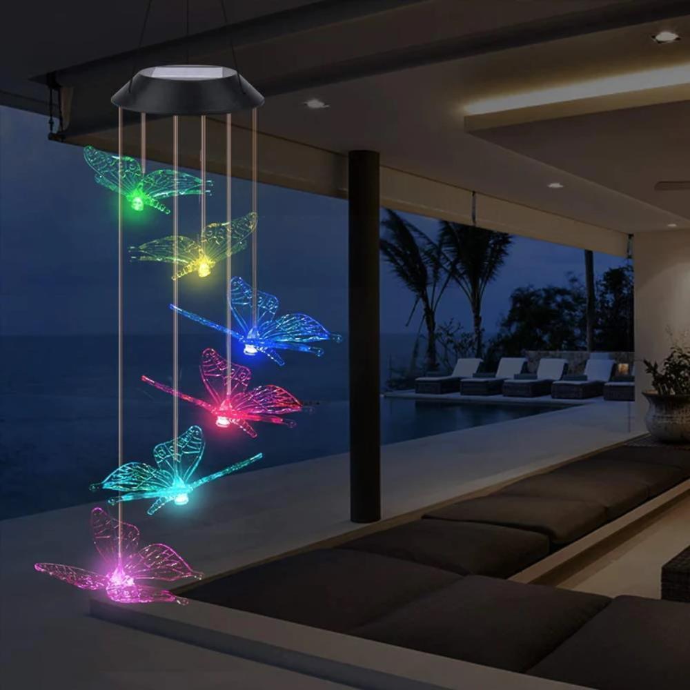 Solar LED Windspiel Solarleuchte Solar Farbwechsel Schmetterlinge Lichtspiel