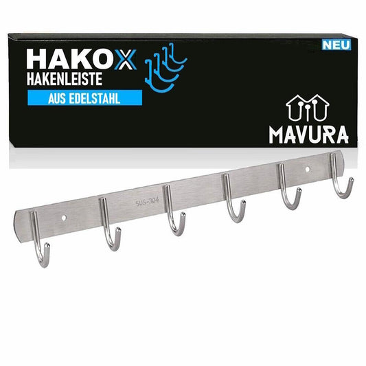 HAKOX Hakenleiste Garderobenhaken Kleiderhaken Garderobenleiste Edelstahl 6Haken