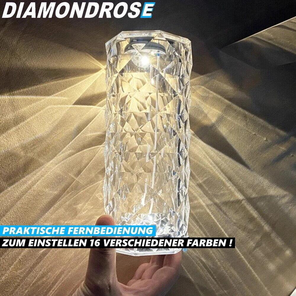 DIAMONDROSE Crystal LED Kristall Tischlampe Leuchte mit Touch 16 Farben USB Akku