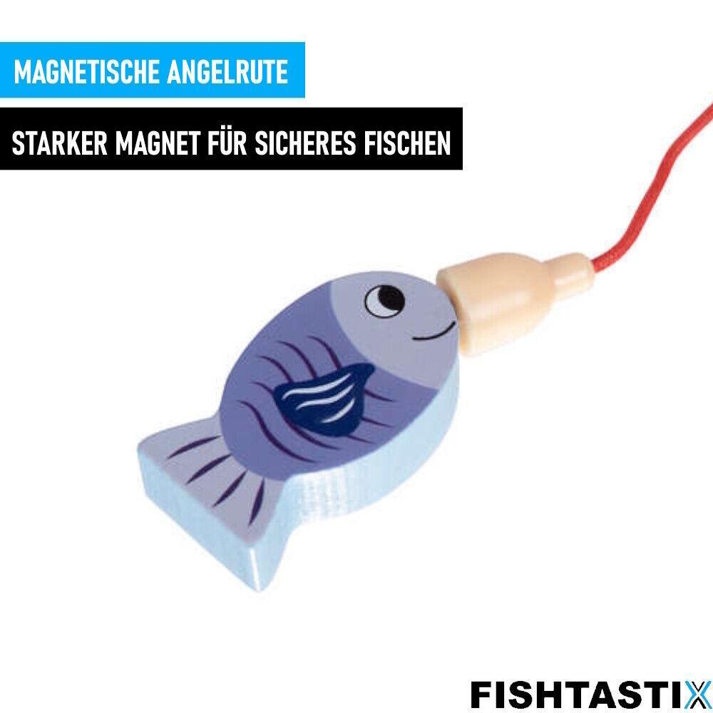 FISHTASTIX Magnetisches Angelspiel Holz Kinder Montessori Angelrute Fische Set
