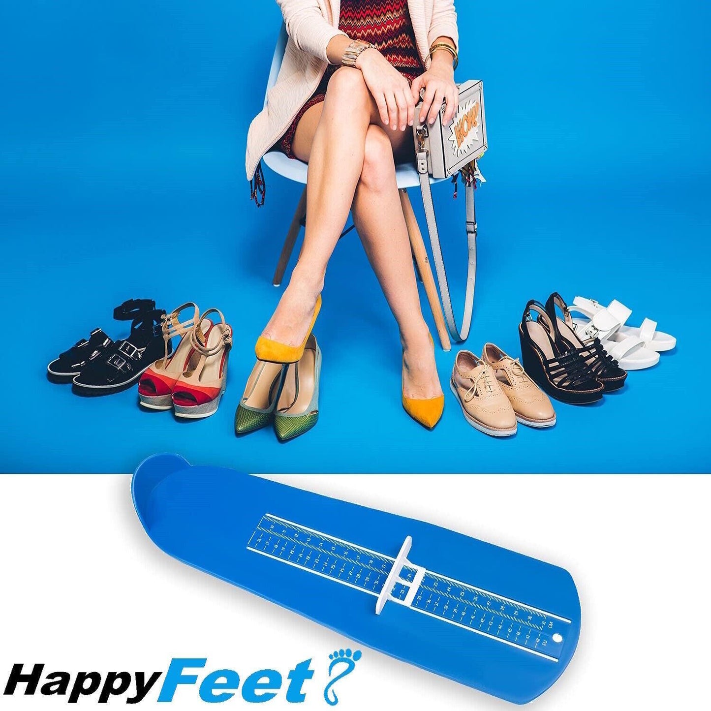 HappyFeet Fußmessgerät Fußmesser Schuhgrößentabelle für Kinder & Erwachsene