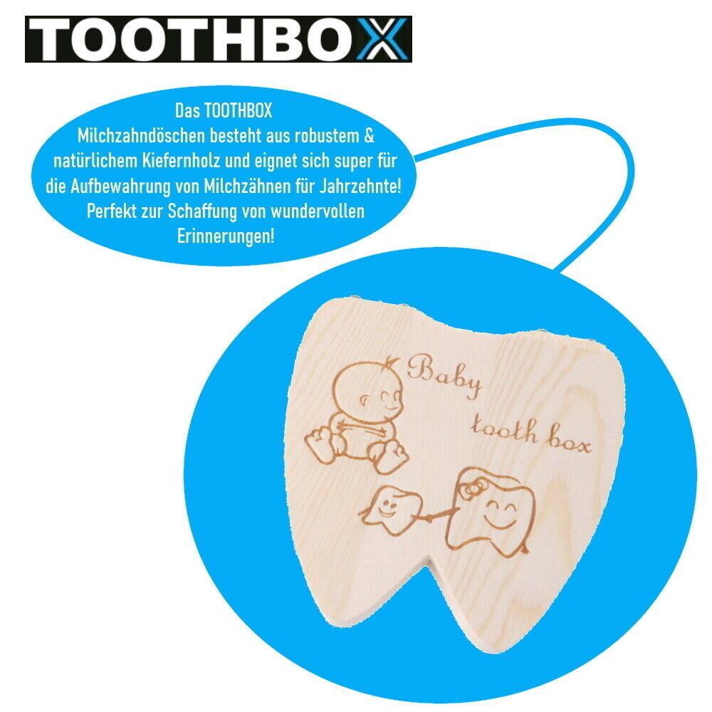 TOOTHBOX Milchzahndose Holz Zahndose Mädchen Jungen Baby Zahnbox Erinnerungsbox