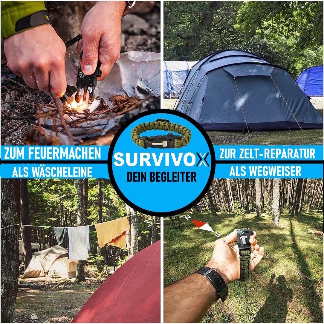SURVIVOX Survival Armband Kompass Pfeife Feuerstarter Outdoor Paracord 5in1