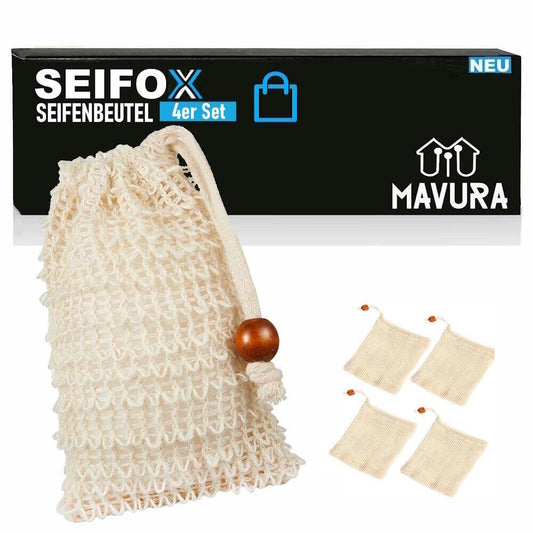 SEIFOX Seifenbeutel Seifensäckchen Seifennetz Seifensack Peeling-Schwamm Netz 4x